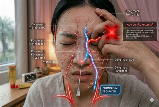 Tac mach vong mac sau khi tiem filler mui o spa chui, co nguy co gay mu vinh vien