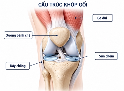 Dau goi keu luc cuc khi dung len ngoi xuong co dang lo khong?